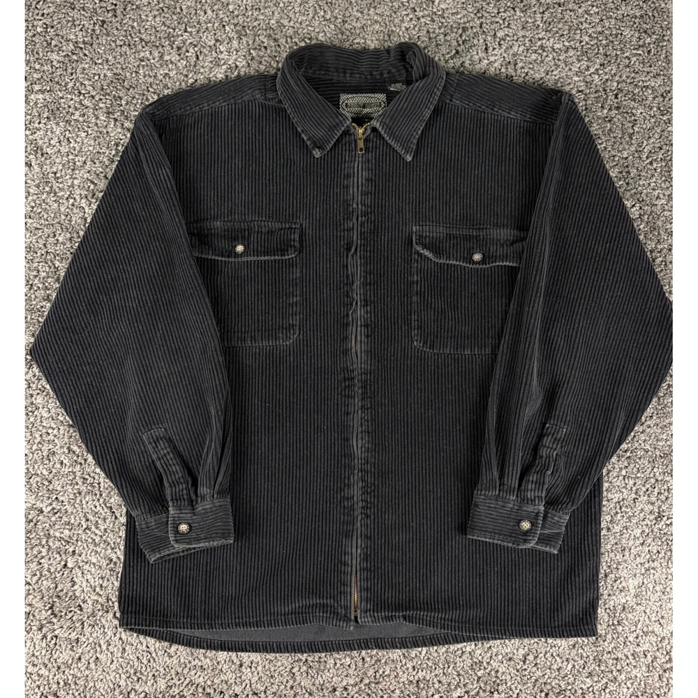Vintage Point Zero Black Corduroy Zip Up Shirt Jacket Mens XL Y2K Cotton 2000s